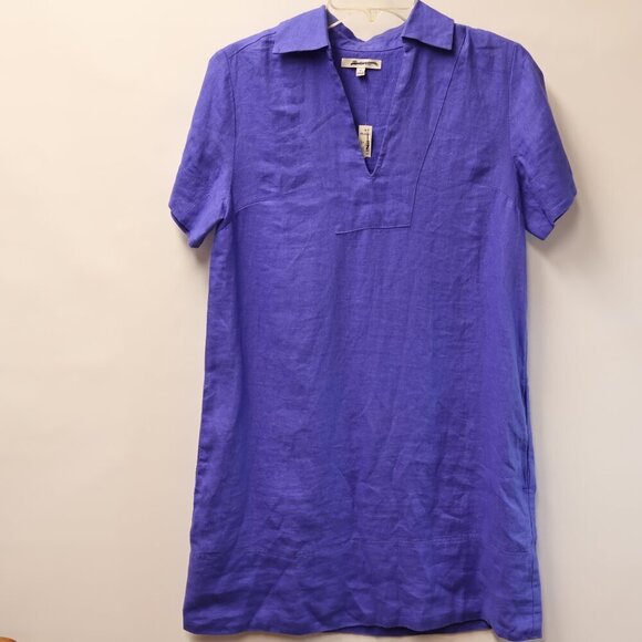 Madewell Women Size XS 100% Linen Mini Shift Dress V neck In Blue Star. - Picture 9 of 14